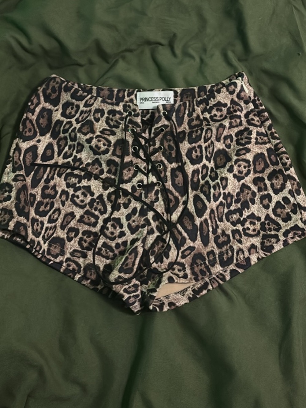 Princess Polly Leopard Lace-Up High-Waist Shorts - Beige/Brown/Black